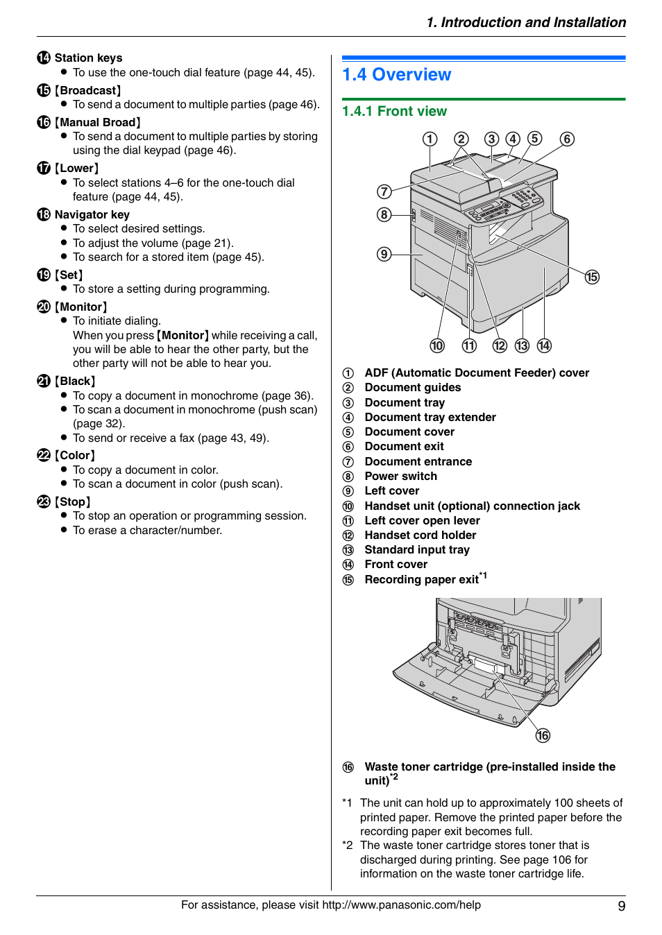 4 overview, Overview, 4 overview | Panasonic KX-MC6020 User Manual | Page 9 / 120