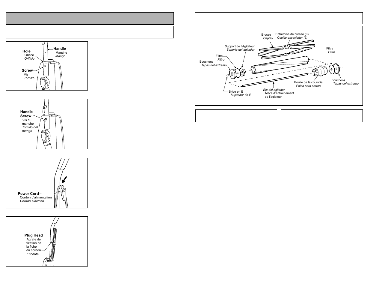 Nettoyage du boitier et des accessories, Montaje de agitador, Limpieza del exterior y de los herramietas | Assembly, Attaching handle | Panasonic MC-V5241 User Manual | Page 33 / 44