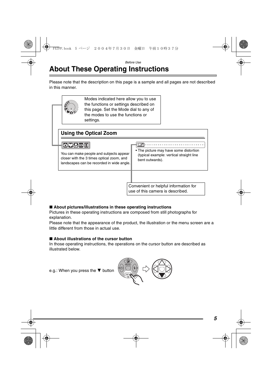 About these operating instructions, Using the optical zoom | Panasonic DMC-FX7PP User Manual | Page 5 / 112