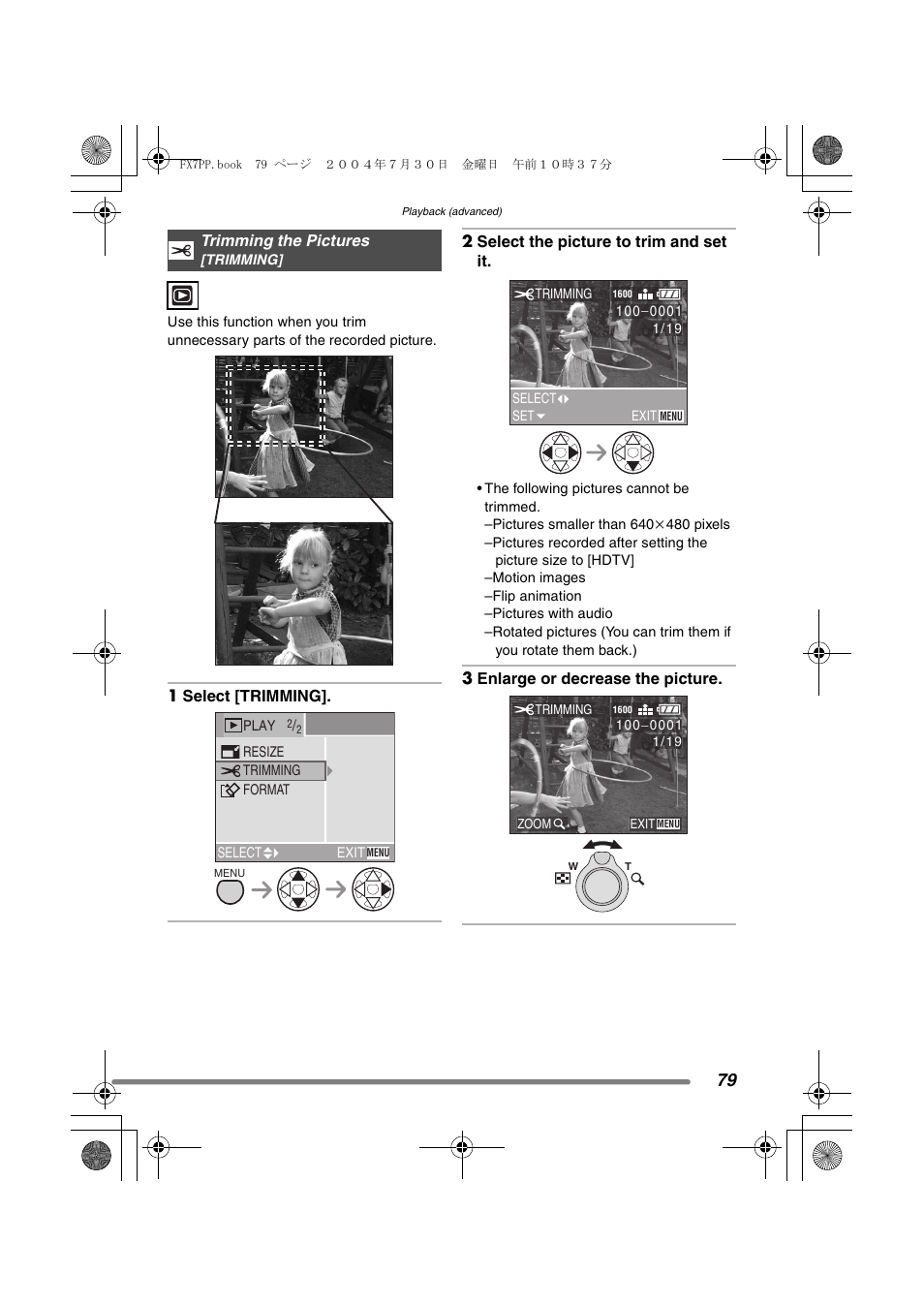 Trimming the pictures | Panasonic DMC-FX7PP User Manual | Page 79 / 112