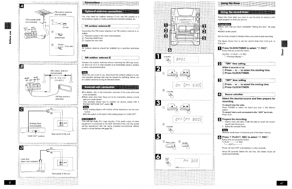 Slft0 file t/mer, H press clock/timer to select “© rec, Within 8 seconds or so) | To record from the radio, B prepare for recording, G press © play/0 rec to select “© rec | Panasonic SCAK75 User Manual | Page 41 / 48