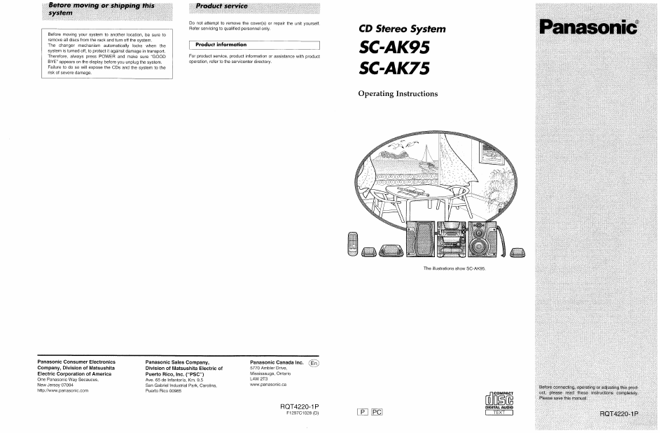 Betöre movêng or shipping this system, Product service | Panasonic SCAK75 User Manual | Page 48 / 48