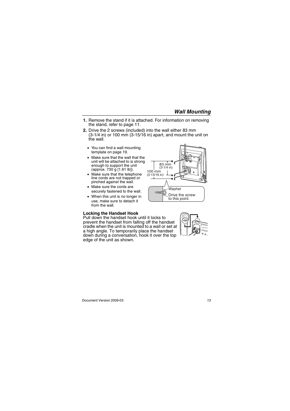 Wall mounting | Panasonic KX-DT321 User Manual | Page 13 / 20