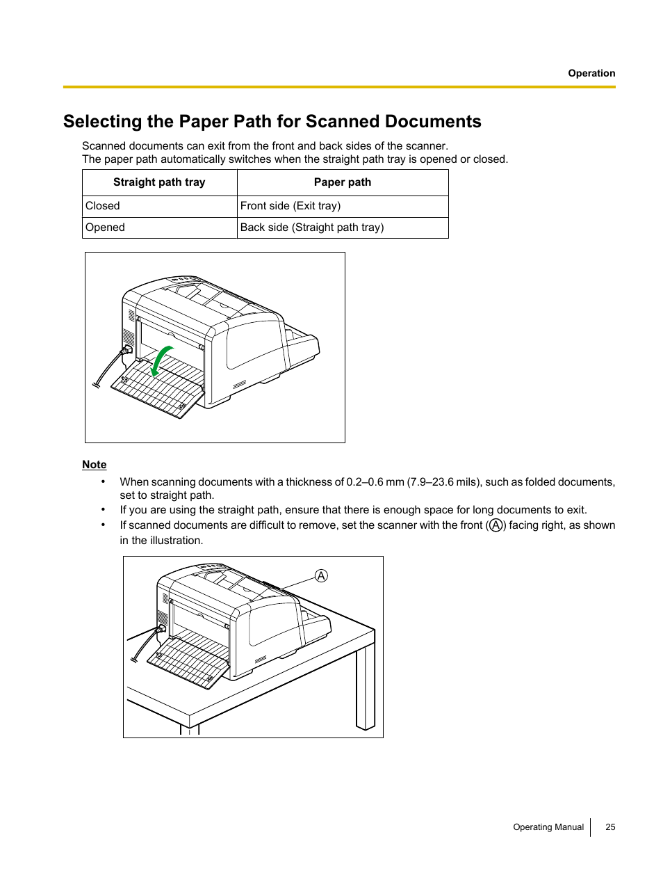 Selecting the paper path for scanned documents | Panasonic KV-S4085CW User Manual | Page 25 / 87