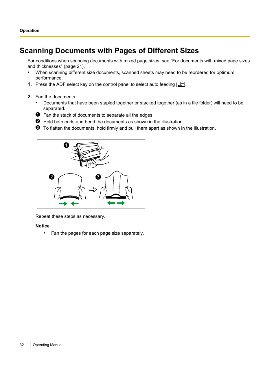 Scanning documents with pages of different sizes | Panasonic KV-S4085CW User Manual | Page 32 / 87
