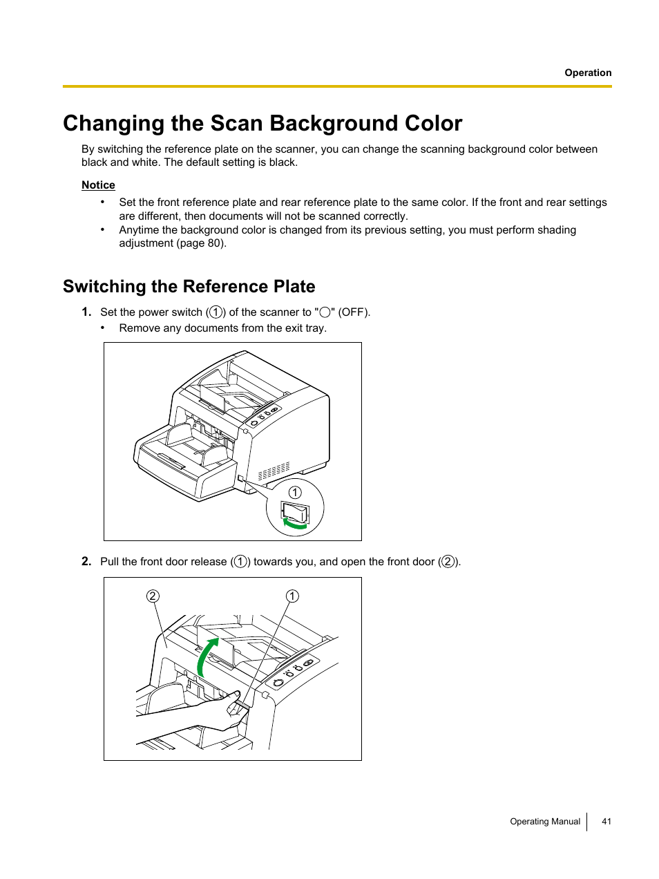 Changing the scan background color, Switching the reference plate | Panasonic KV-S4085CW User Manual | Page 41 / 87