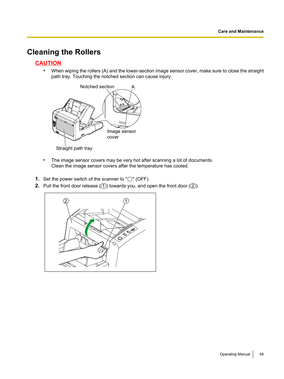 Cleaning the rollers | Panasonic KV-S4085CW User Manual | Page 49 / 87