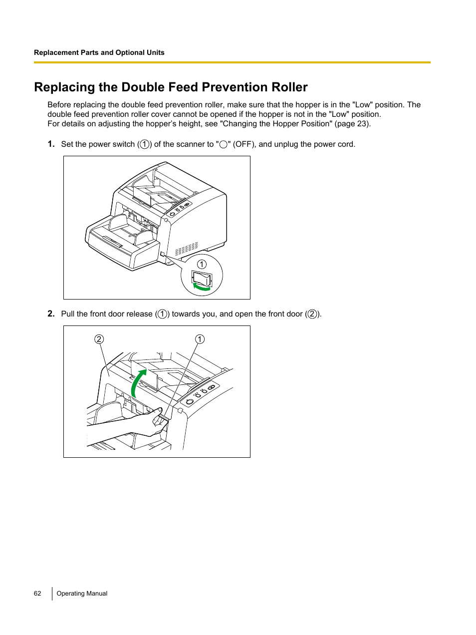 Replacing the double feed prevention roller | Panasonic KV-S4085CW User Manual | Page 62 / 87