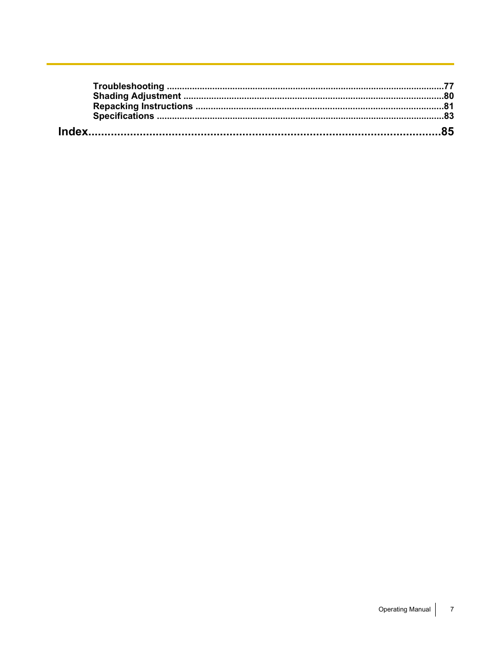 Index | Panasonic KV-S4085CW User Manual | Page 7 / 87