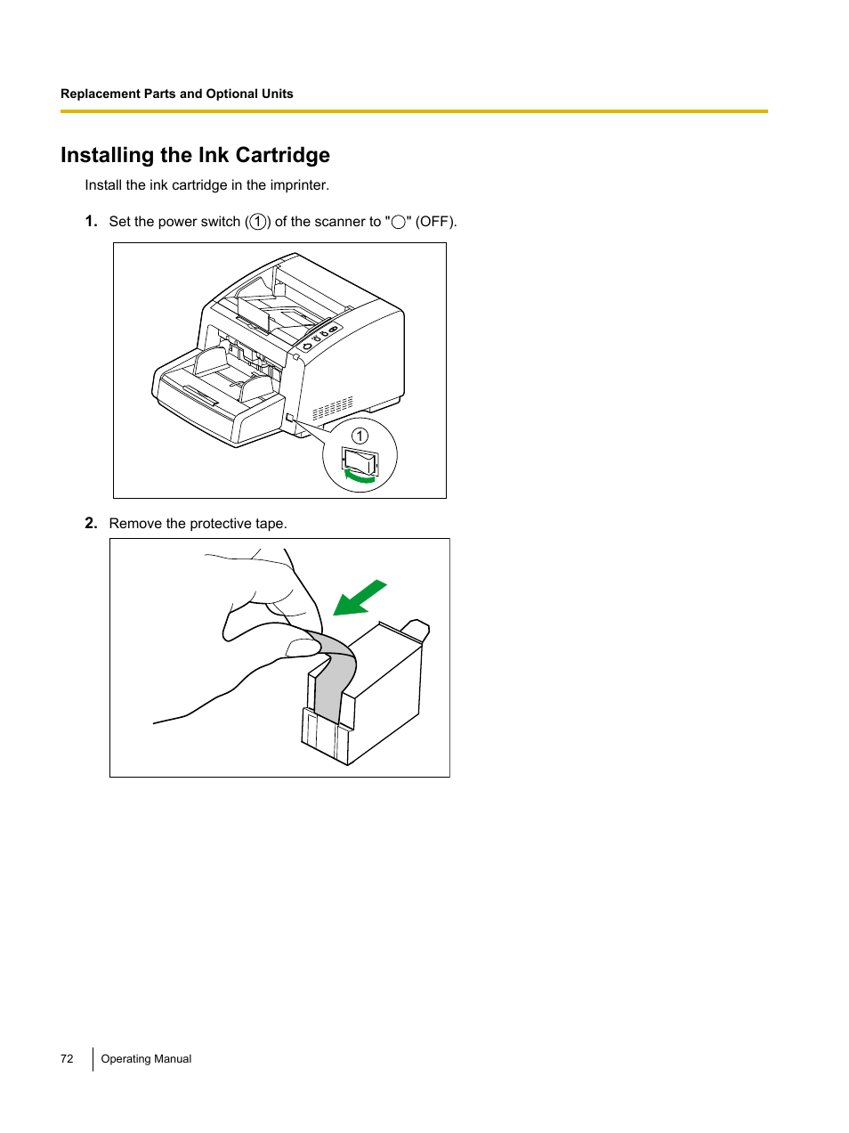 Installing the ink cartridge | Panasonic KV-S4085CW User Manual | Page 72 / 87