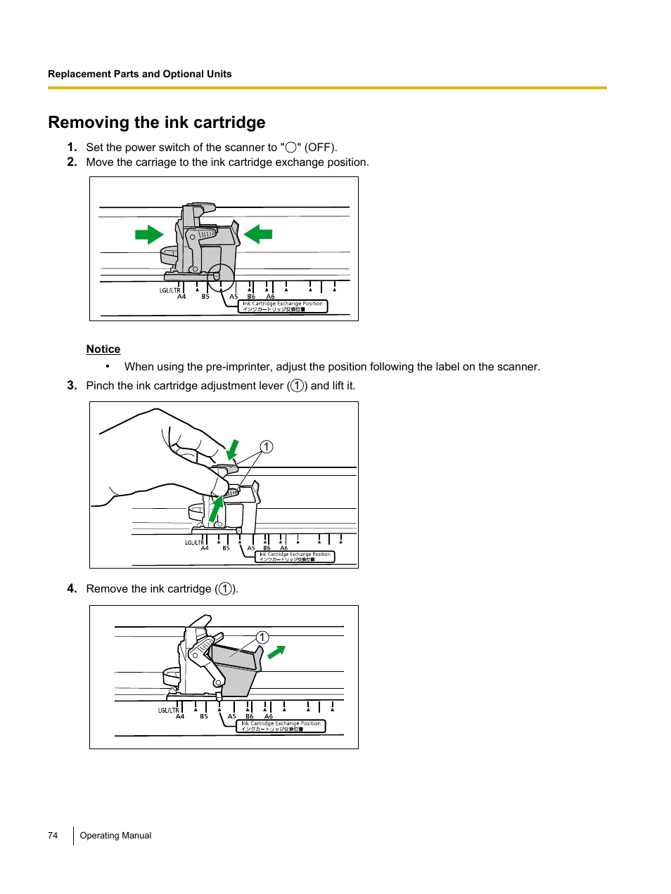 Removing the ink cartridge | Panasonic KV-S4085CW User Manual | Page 74 / 87