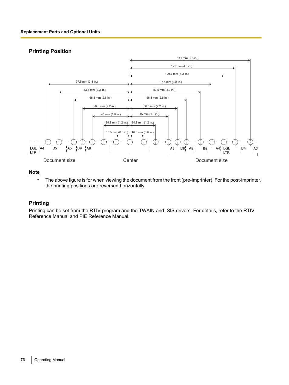 Printing position, Printing, Document size | Panasonic KV-S4085CW User Manual | Page 76 / 87