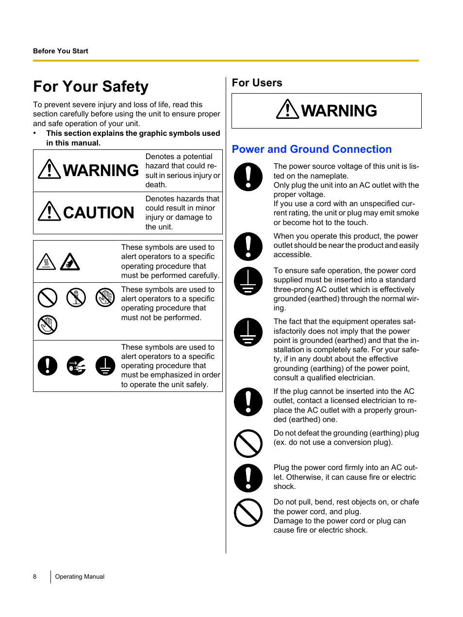 Before you start, For your safety, Warning | Caution | Panasonic KV-S4085CW User Manual | Page 8 / 87