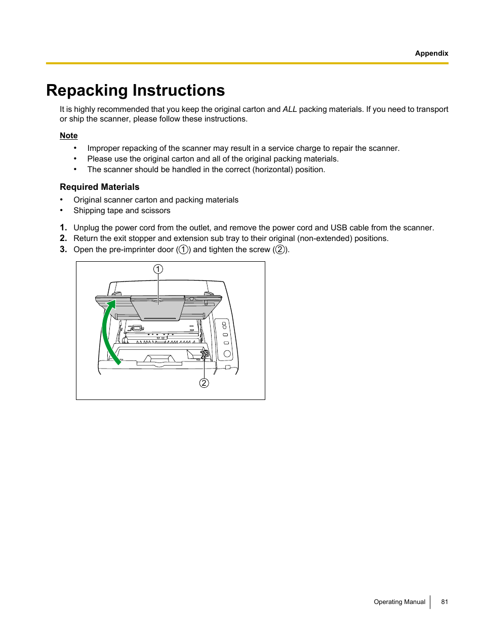 Repacking instructions | Panasonic KV-S4085CW User Manual | Page 81 / 87