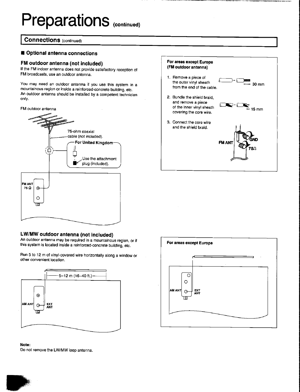 Lw/mw outdoor antenna (not included), Preparations | Panasonic SC-CH350 User Manual | Page 10 / 64