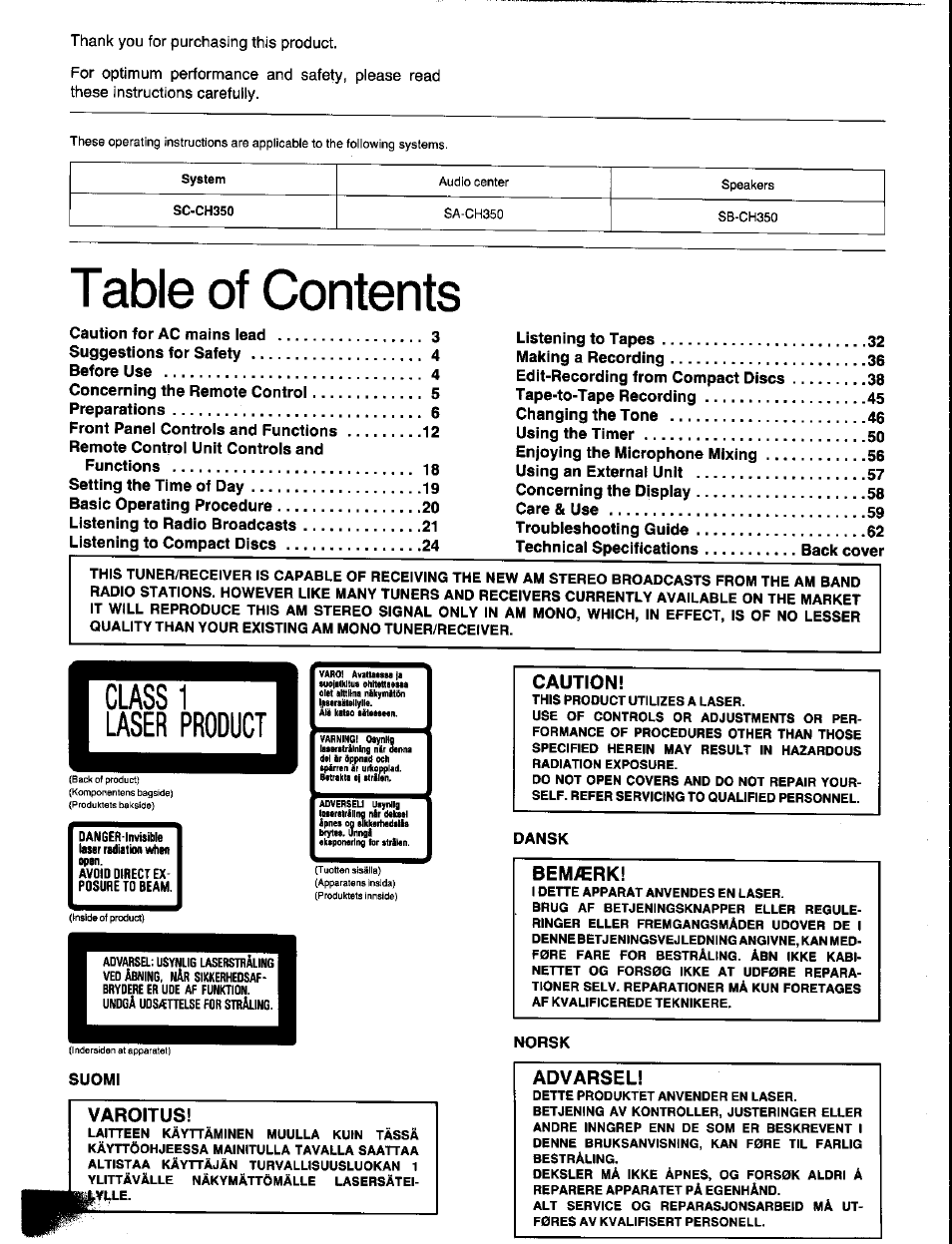 Panasonic SC-CH350 User Manual | Page 2 / 64