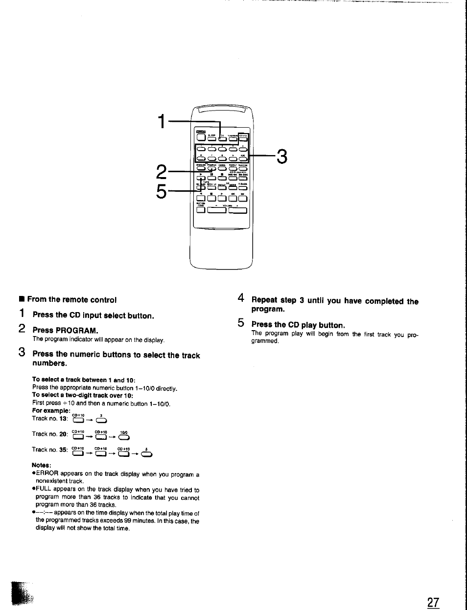 From the remote control, 1 press the cd input select button, 2 press program | 5 press the cd play button | Panasonic SC-CH350 User Manual | Page 27 / 64