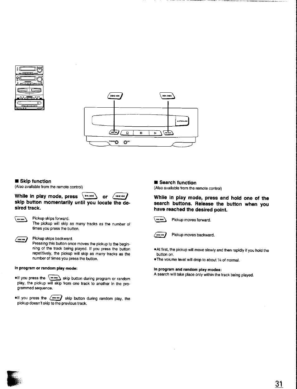 Skip function, While in play mode, press or, Search function | Panasonic SC-CH350 User Manual | Page 31 / 64