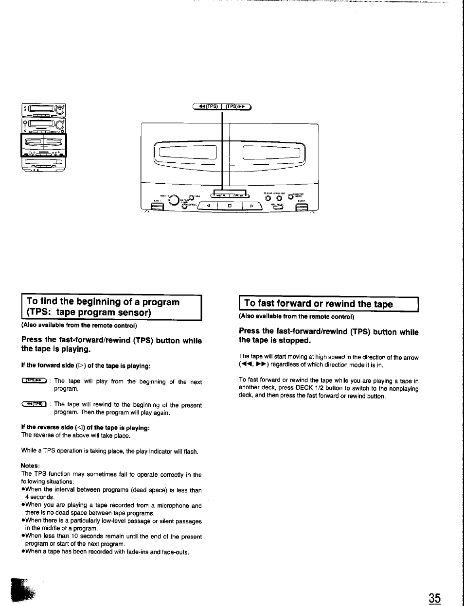 To fast forward or rewind the tape | Panasonic SC-CH350 User Manual | Page 35 / 64