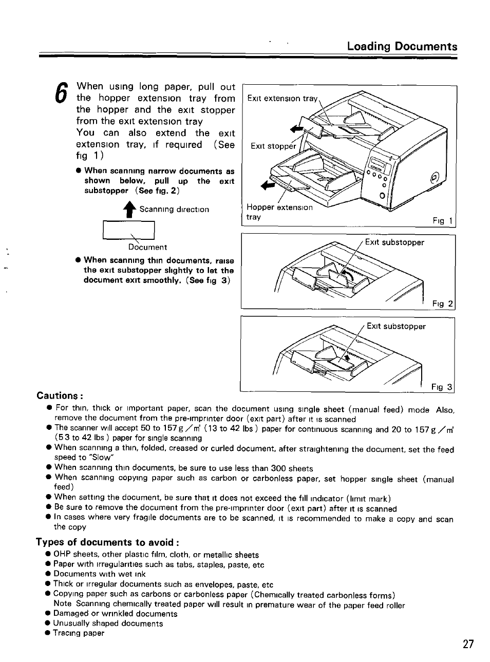 Loading documents, Cautions, Types of documents to avoid | Panasonic KVS2055L User Manual | Page 27 / 48