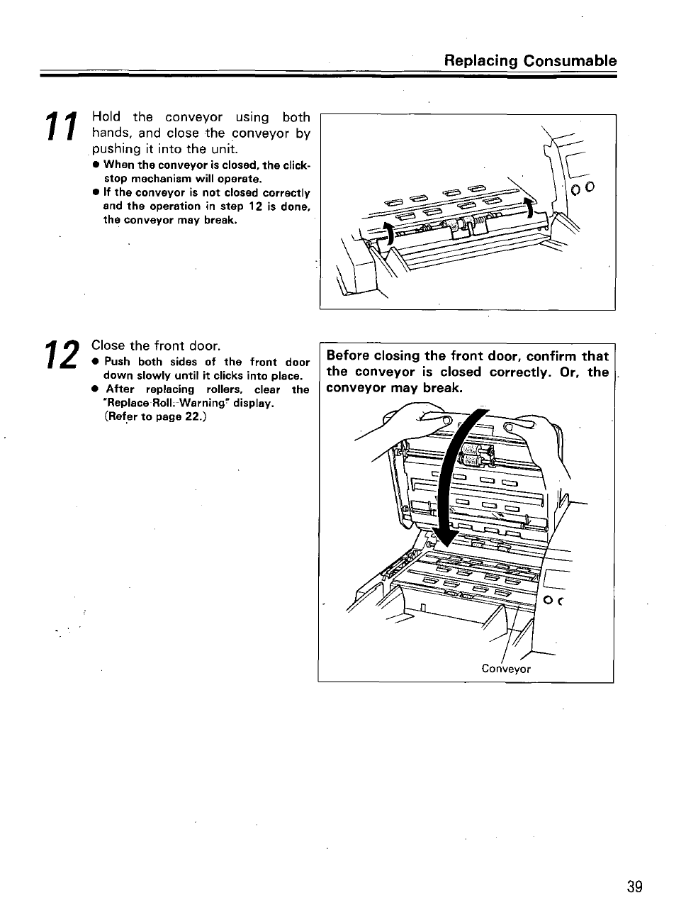 Close the front door, Replacing consumable | Panasonic KVS2055L User Manual | Page 39 / 48