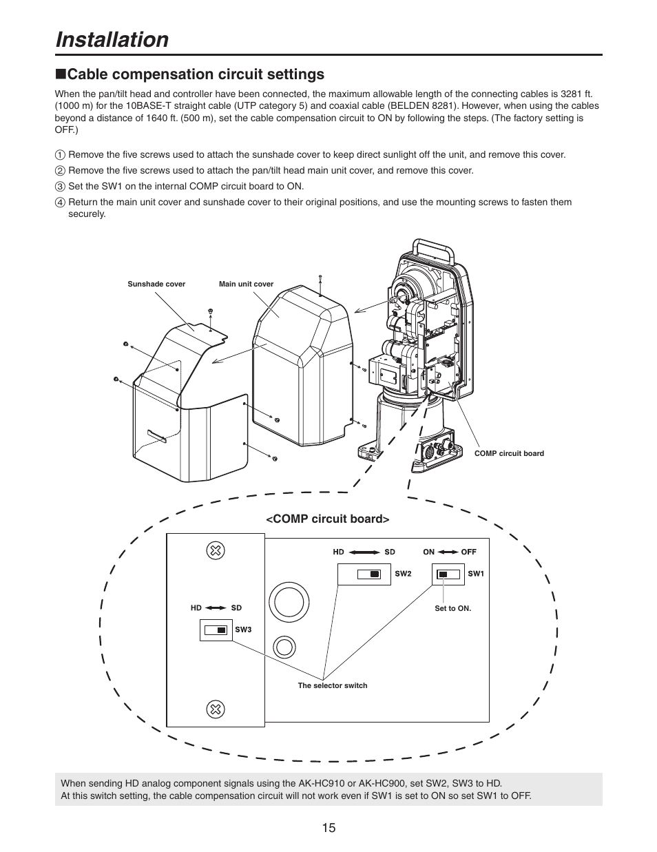 Cable compensation circuit settings, Installation | Panasonic AW-PH650N User Manual | Page 15 / 44