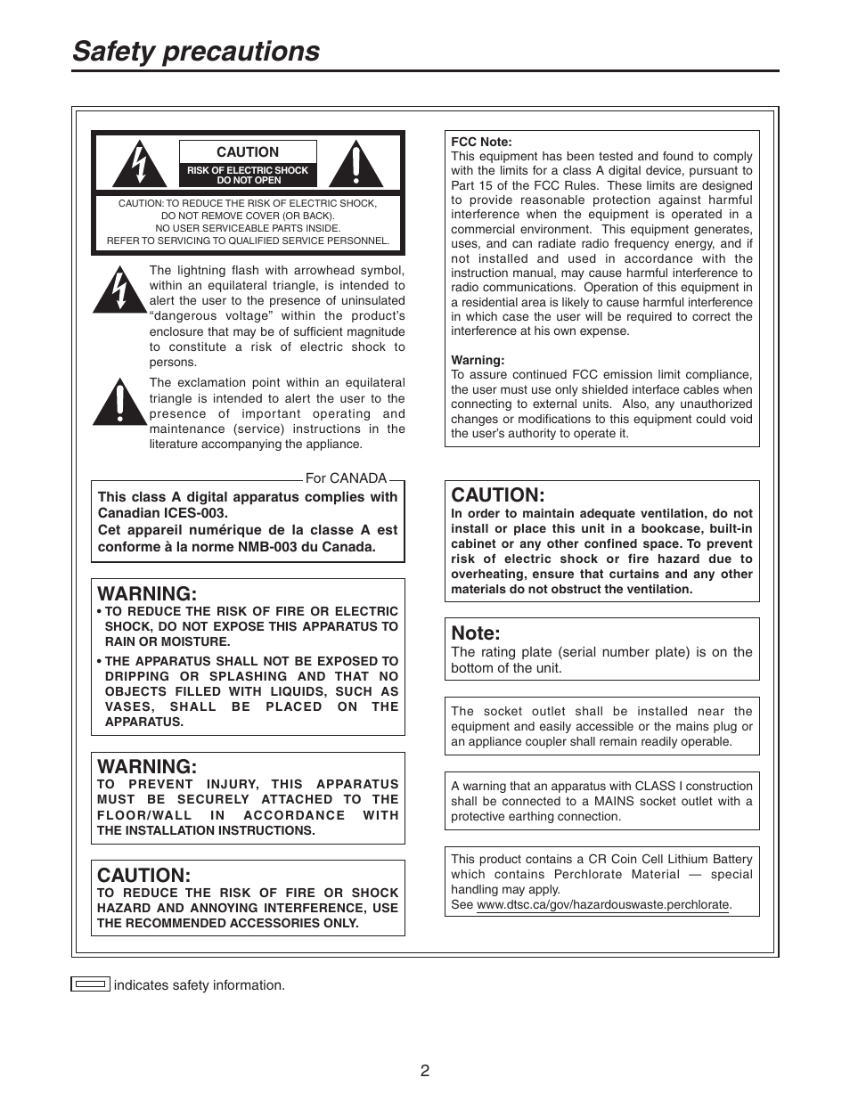 Safety precautions, Warning, Caution | Panasonic AW-PH650N User Manual | Page 2 / 44