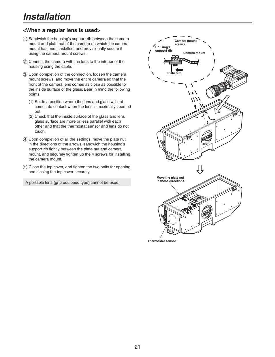 Installation, When a regular lens is used | Panasonic AW-PH650N User Manual | Page 21 / 44