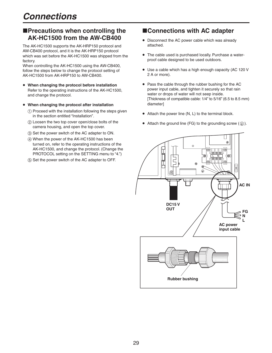 Connections with the ac adapter, Connections, Connections with ac adapter | Panasonic AW-PH650N User Manual | Page 29 / 44