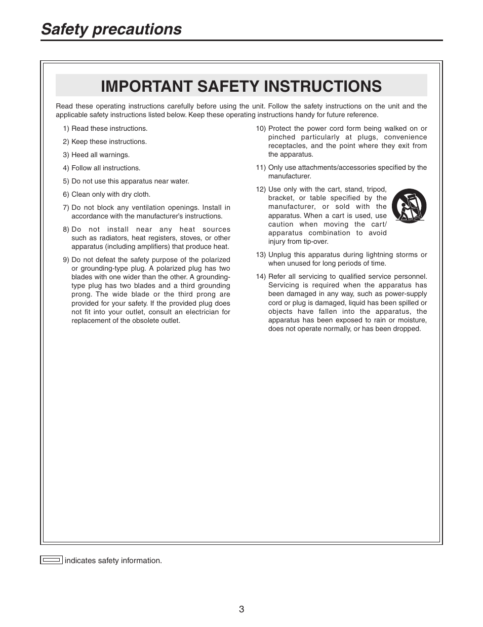 Important safety instructions safety precautions | Panasonic AW-PH650N User Manual | Page 3 / 44