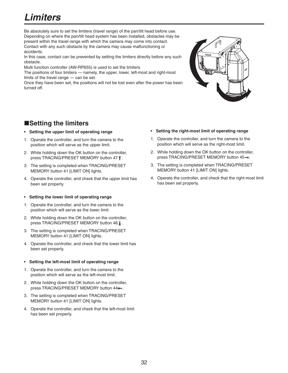 Limiters, Setting the limiters | Panasonic AW-PH650N User Manual | Page 32 / 44