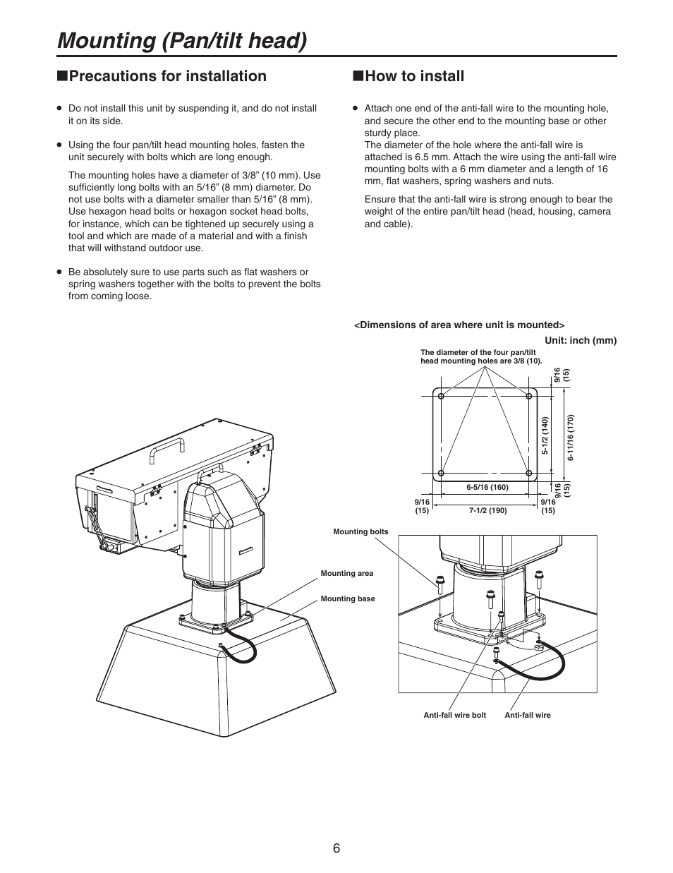 Mounting (pan/tilt head), Precautions for installation, How to installation | How to install | Panasonic AW-PH650N User Manual | Page 6 / 44