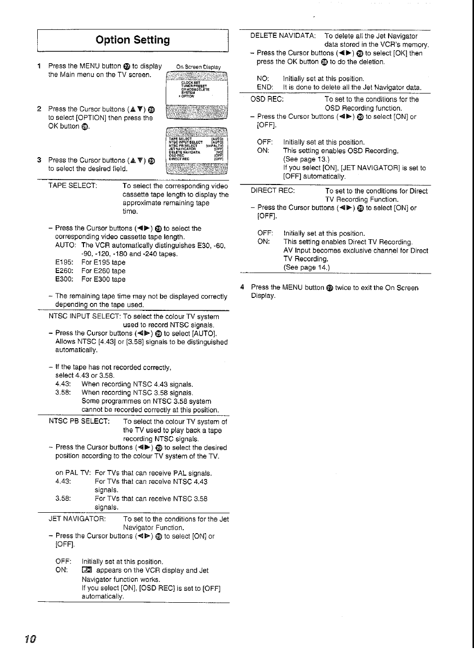 Option setting | Panasonic NV-SJ230A User Manual | Page 10 / 22
