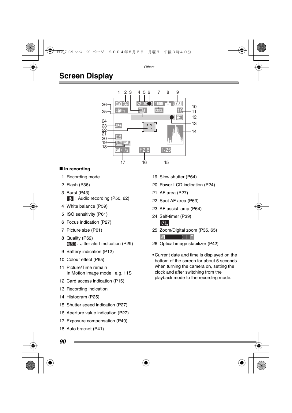 Screen display | Panasonic DMC-FX7GN User Manual | Page 90 / 104