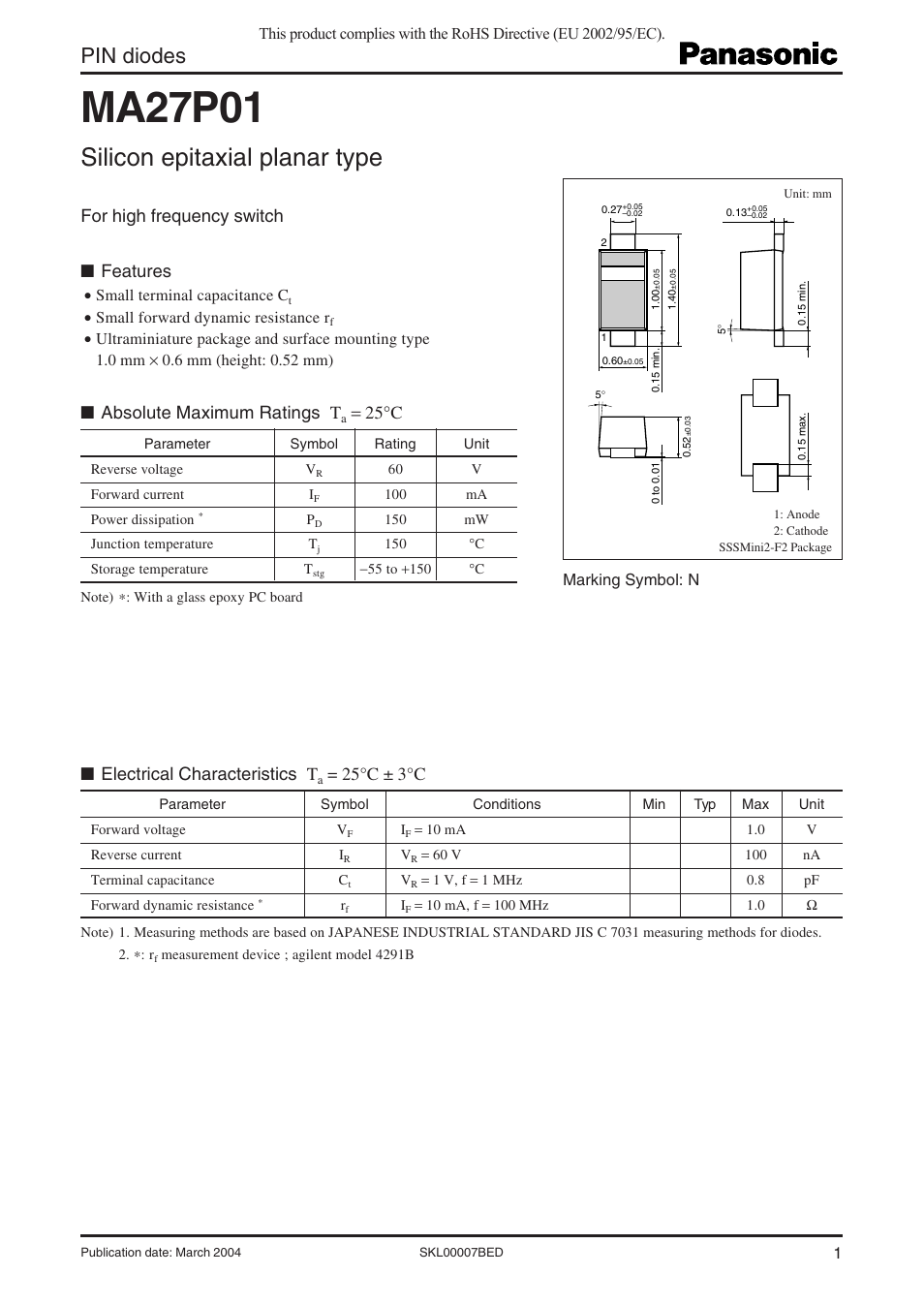 Panasonic MA27P01 User Manual | 3 pages