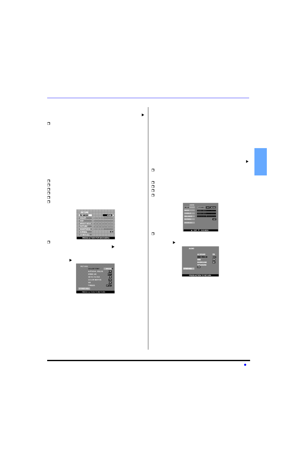 Icon menu operation, Picture, Audio | Icon menus operation | Panasonic CT 32HL43  EN User Manual | Page 23 / 42