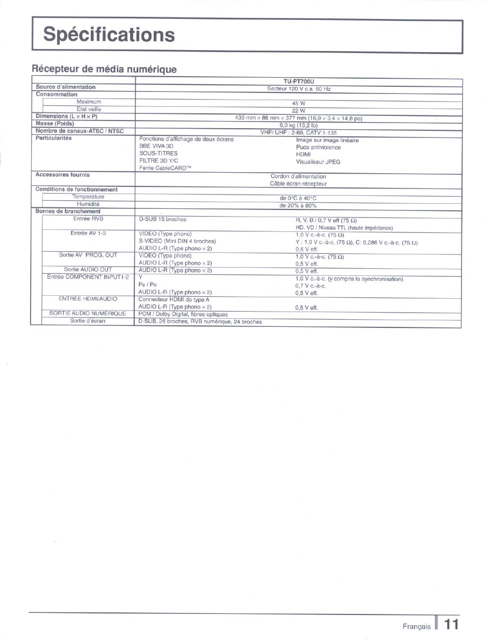 Récepteur de média numérique | Panasonic tu-pt7000 User Manual | Page 11 / 17
