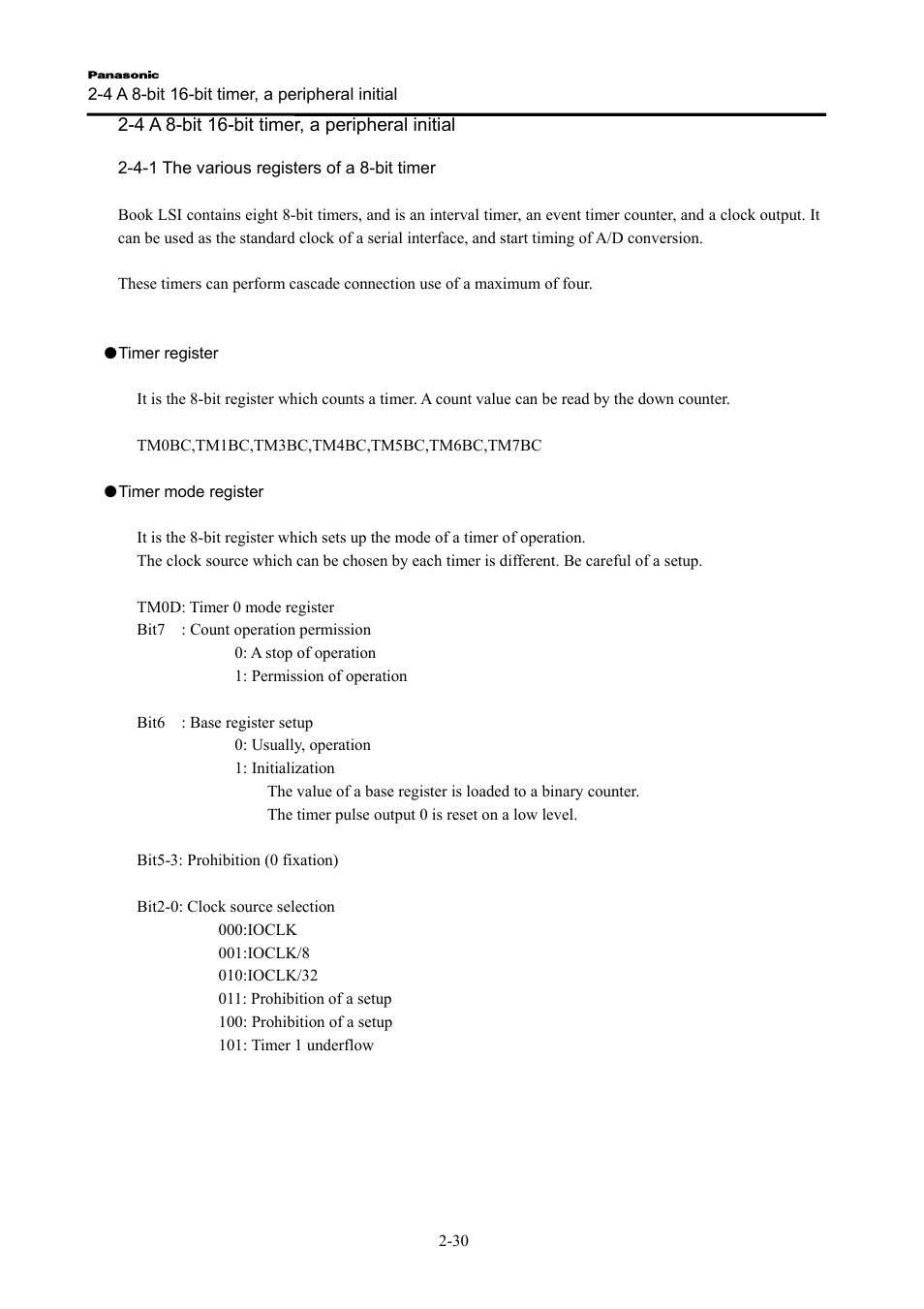 4 a 8-bit 16-bit timer, a peripheral initial, 4-1 the various registers of a 8-bit timer | Panasonic PanaXSeries MN103S65G User Manual | Page 7 / 18