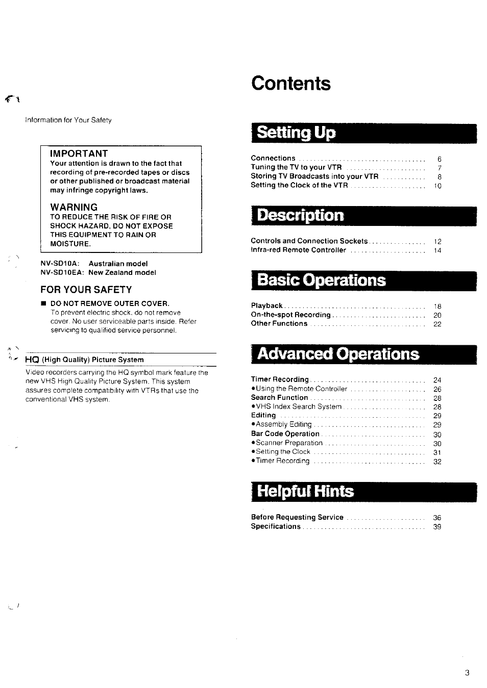 Panasonic NV-SD10 Series User Manual | Page 3 / 36