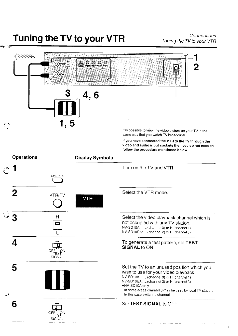 Display symbols, Set test signal to off | Panasonic NV-SD10 Series User Manual | Page 7 / 36
