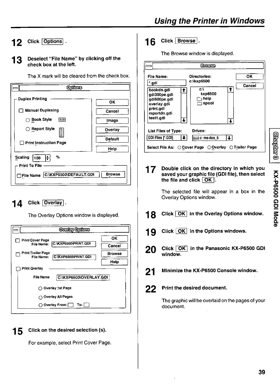 Using the printer in windows | Panasonic KX-P6500 User Manual | Page 39 / 68