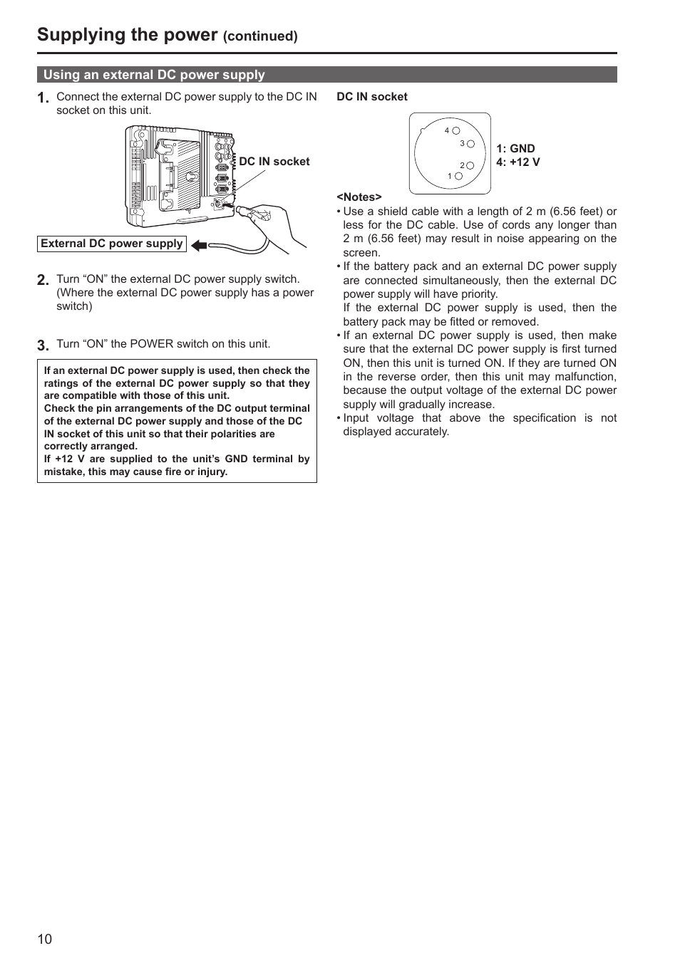 Supplying the power, Continued) | Panasonic BT-LH80WP User Manual | Page 10 / 38