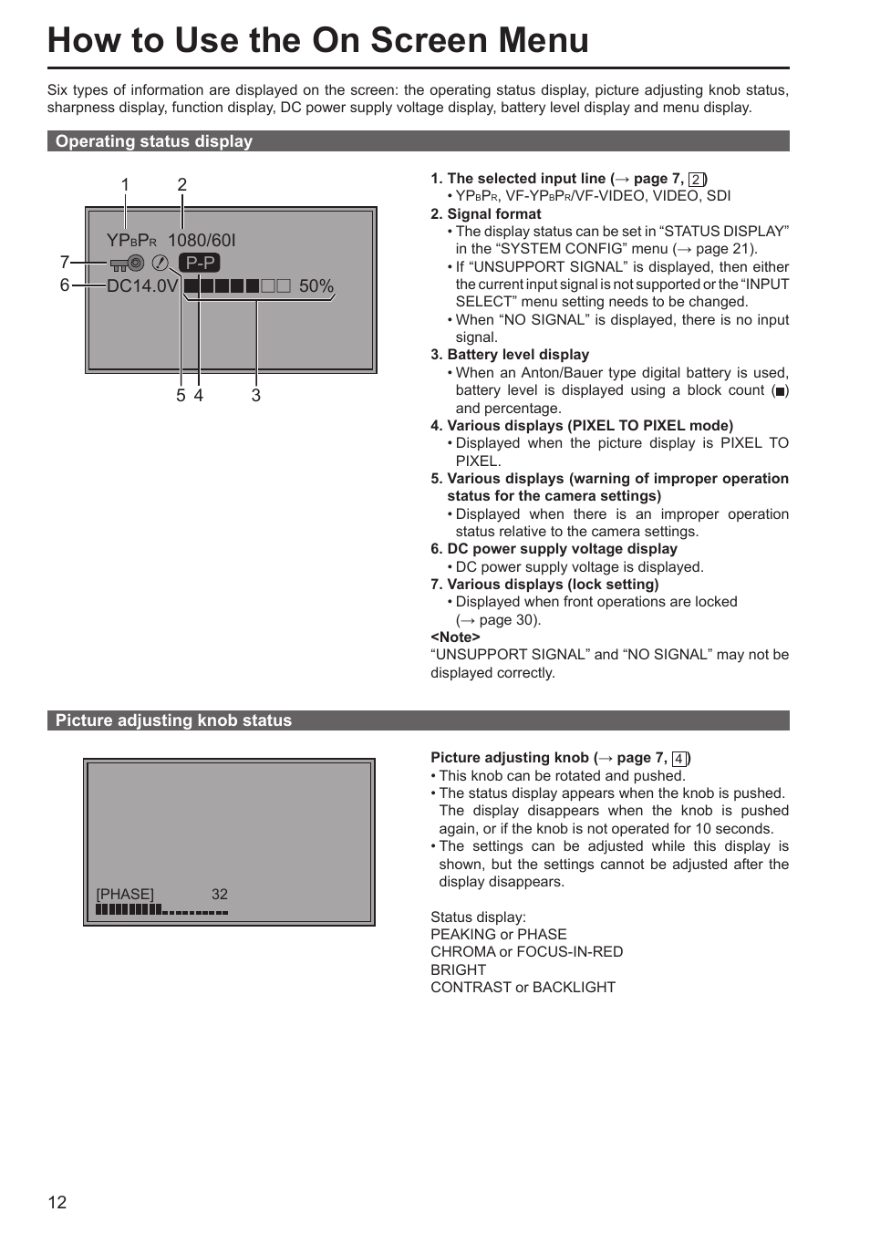 How to use the on screen menu | Panasonic BT-LH80WP User Manual | Page 12 / 38