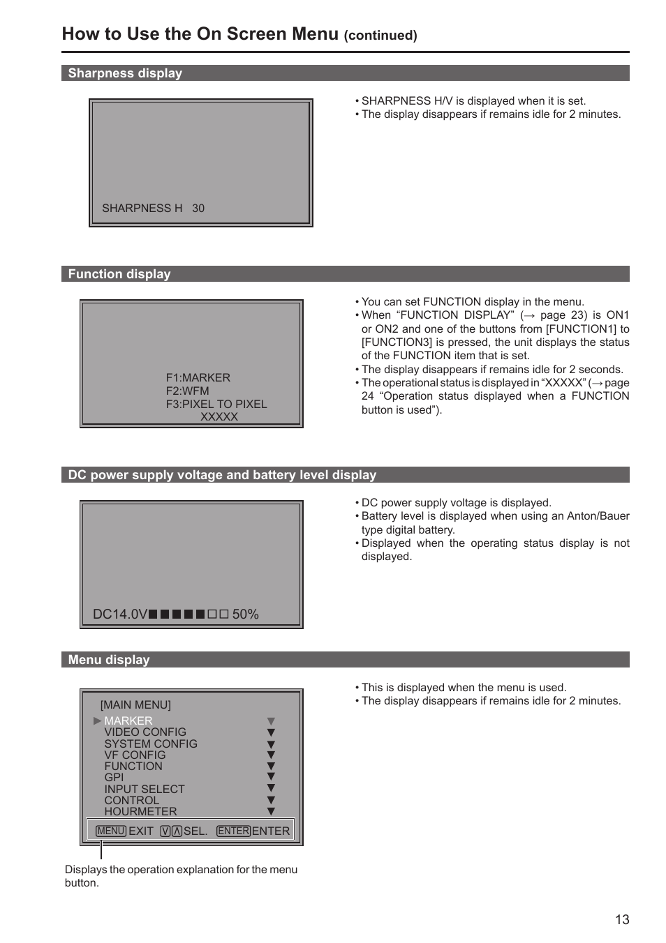 How to use the on screen menu | Panasonic BT-LH80WP User Manual | Page 13 / 38