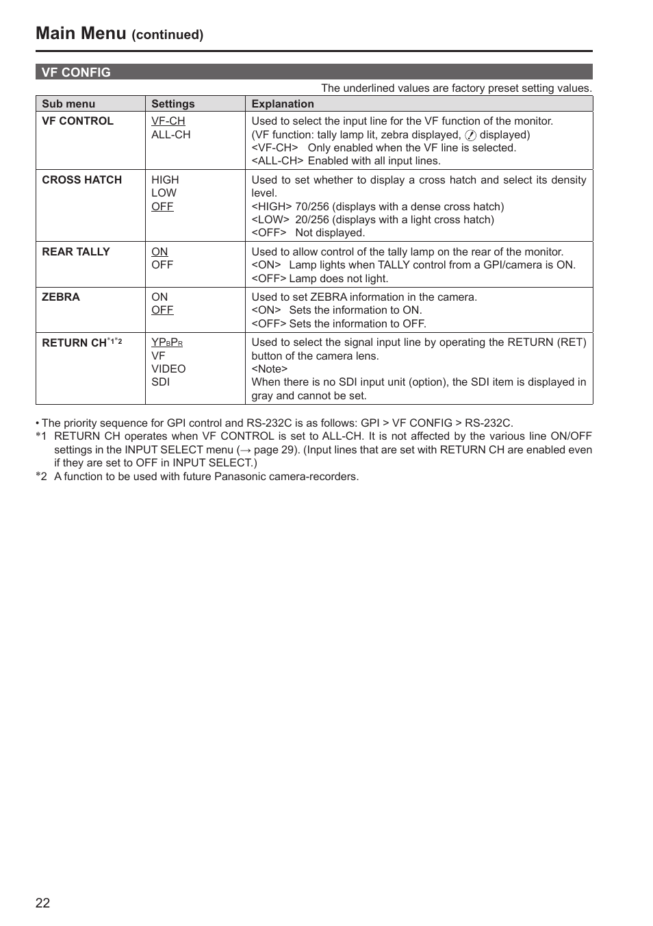 Main menu | Panasonic BT-LH80WP User Manual | Page 22 / 38