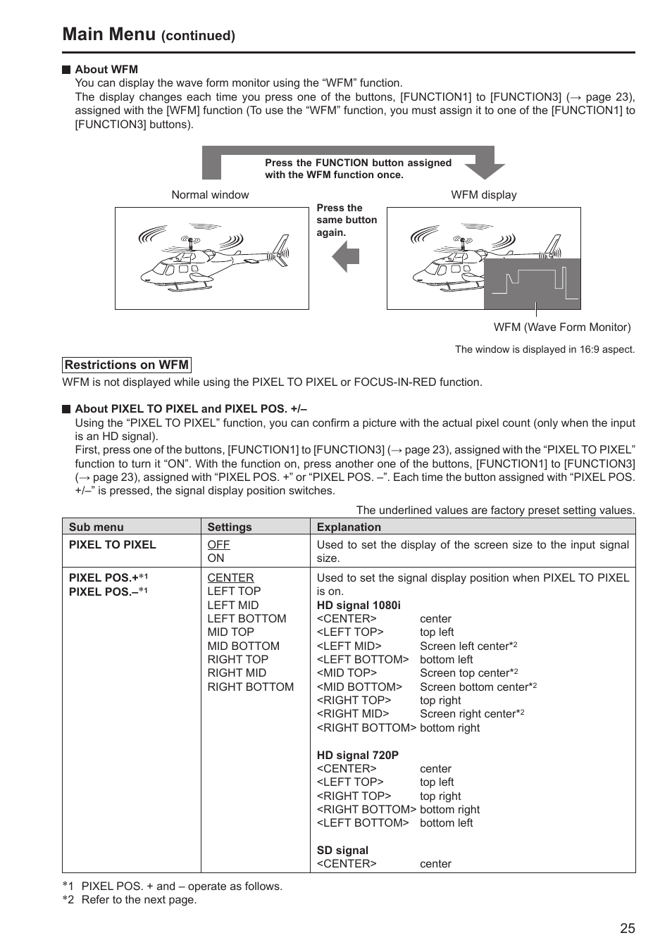 Main menu, Continued) | Panasonic BT-LH80WP User Manual | Page 25 / 38