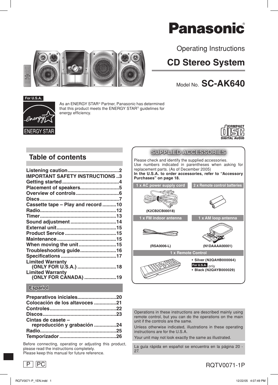 Panasonic SC-AK640 User Manual | 28 pages