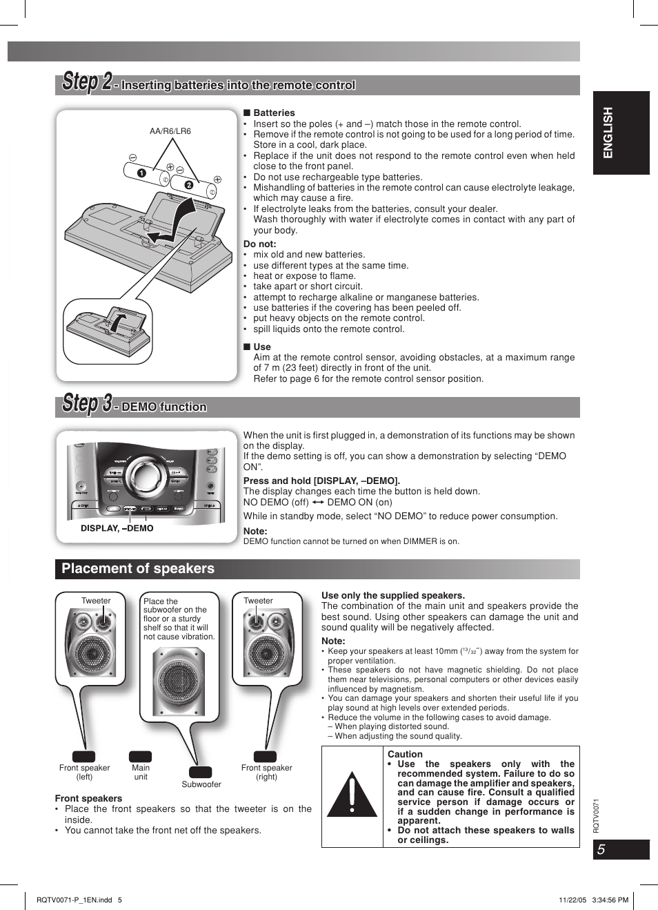 Step 2, Step 3, Placement of speakers | Panasonic SC-AK640 User Manual | Page 5 / 28