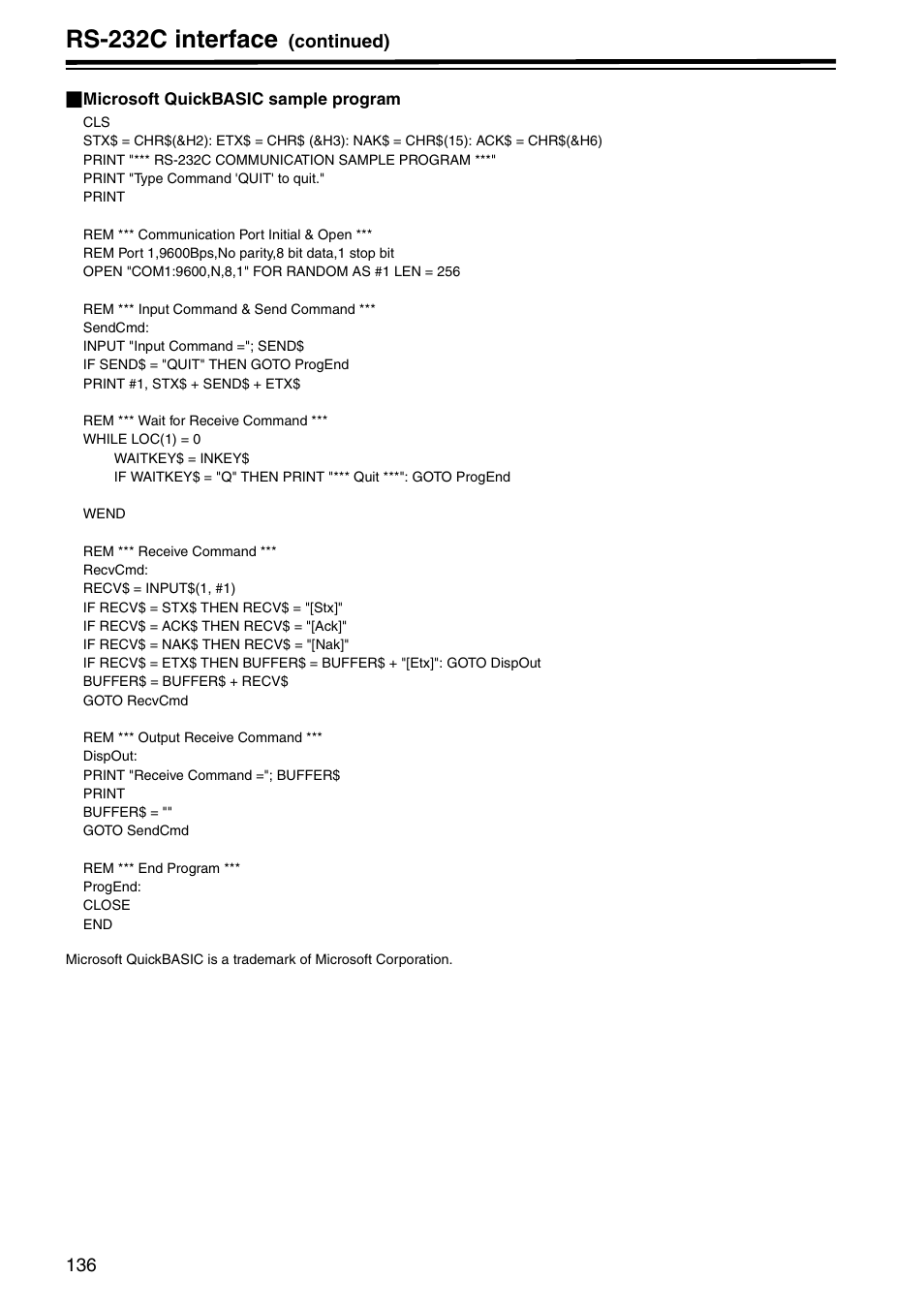 Rs-232c interface | Panasonic AJ-HD1800P User Manual | Page 136 / 142