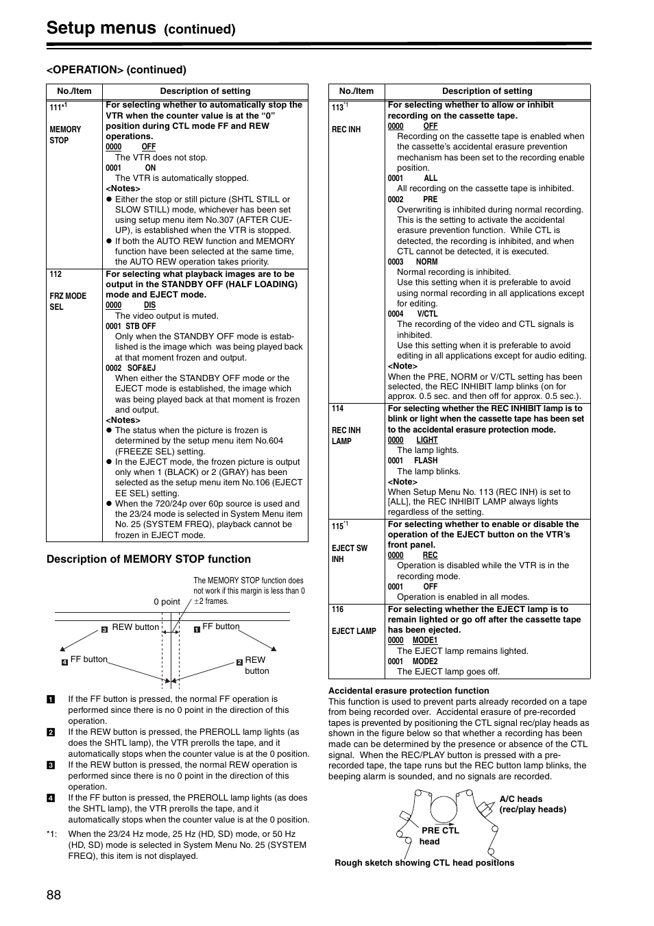 Setup menus, Continued) | Panasonic AJ-HD1800P User Manual | Page 88 / 142